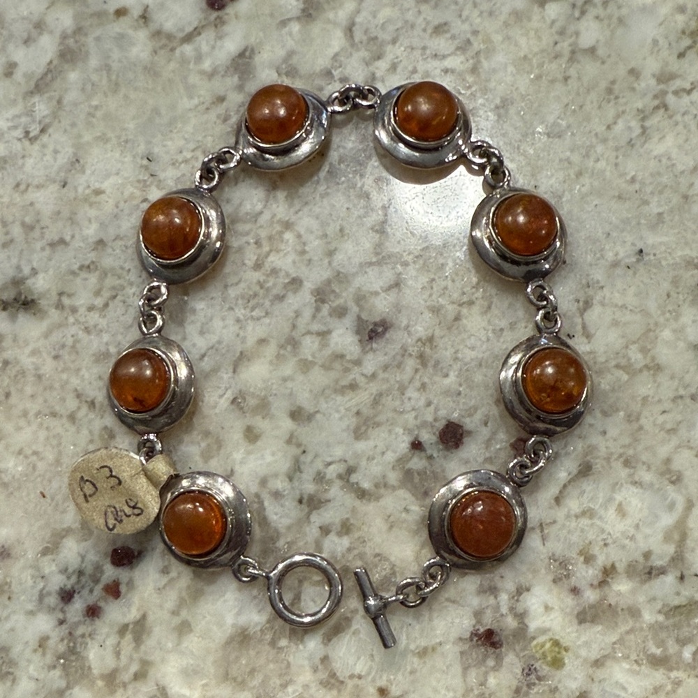 Elegant Silver and Amber Stone Bracelet